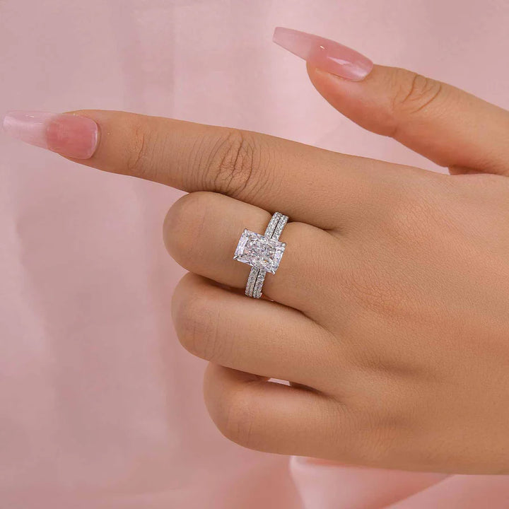 Luxe 3.5 Carat Radiant Cut Diamond Engagement Ring Set in Sterling Silver A Set（Get a Free Stacking Ring）