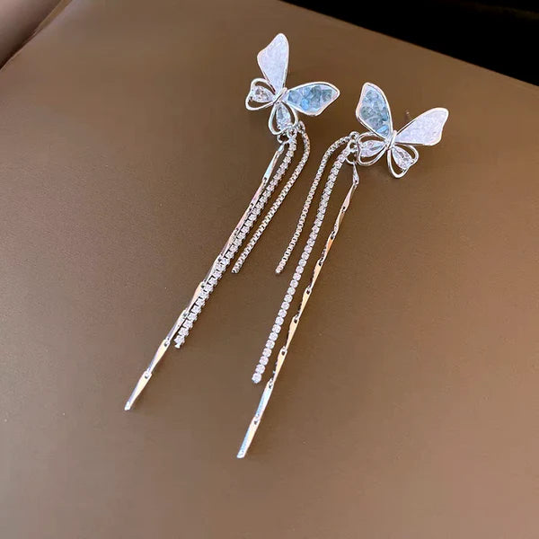 14K Gold-Plated Elegant Butterfly & Tassel Earrings