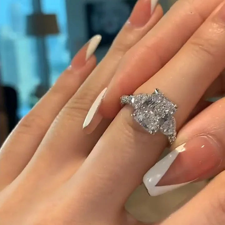 Elegant Three-Stone Silver Ring for Her