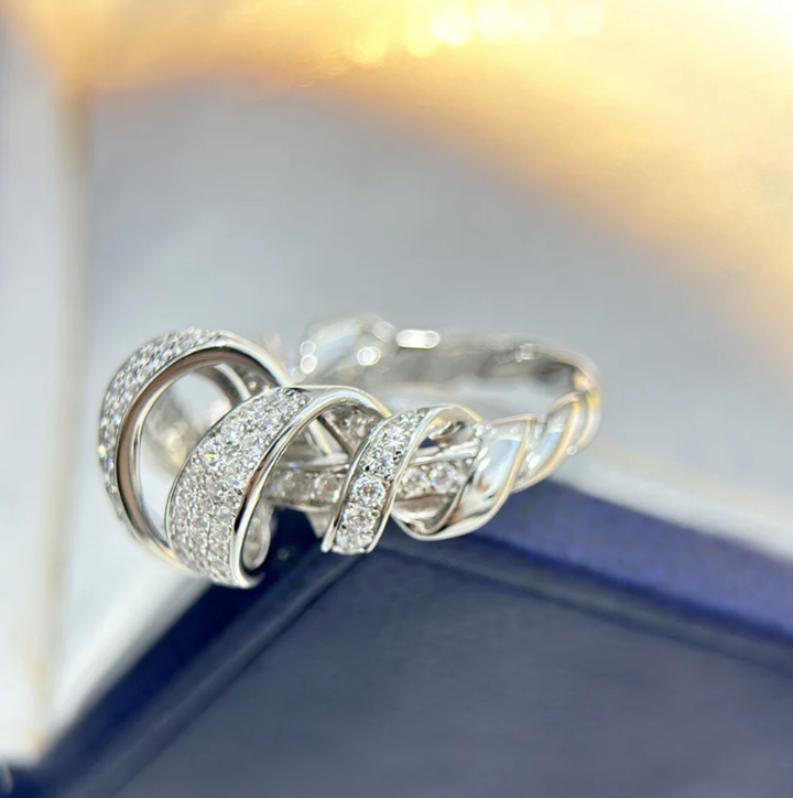 Full Diamond Sterling Silver Ribbon Ring