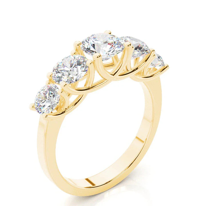 Five-Stone Moissanite Ring with Tapered Trellis Setting