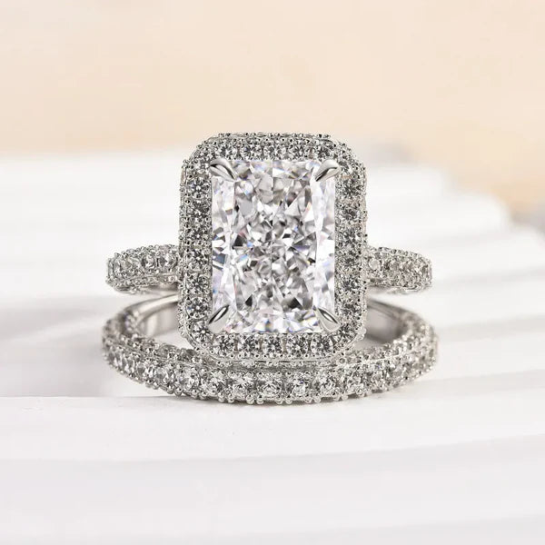 Regal Shine Radiant Cut Wedding Ring Set for Women in Silver