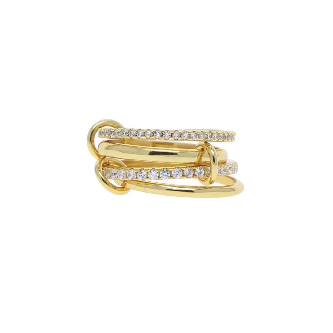 Stackable Cube Ring – High Gloss Gold & Silver Dual-Tone