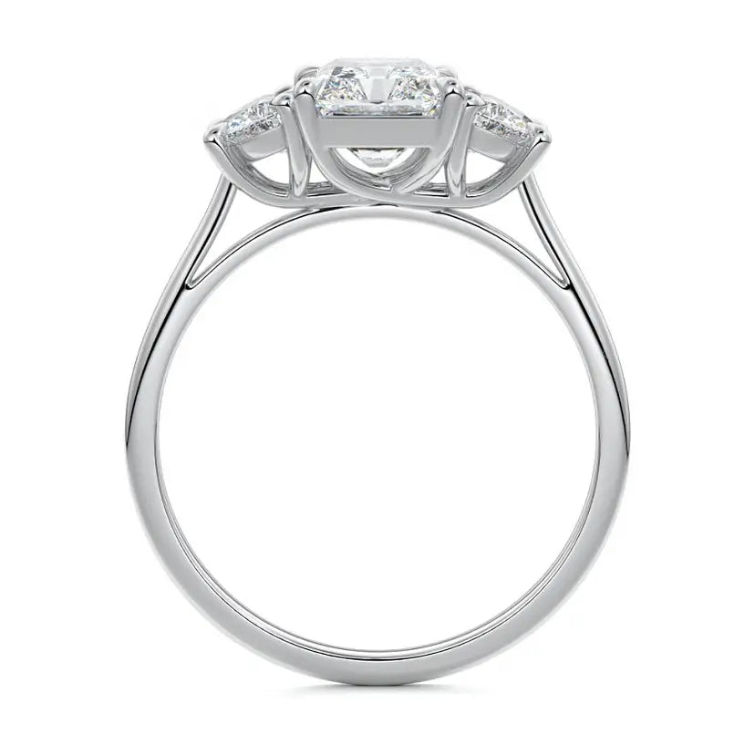 Three Stone with Half-Moon Side Stones Setting Ring