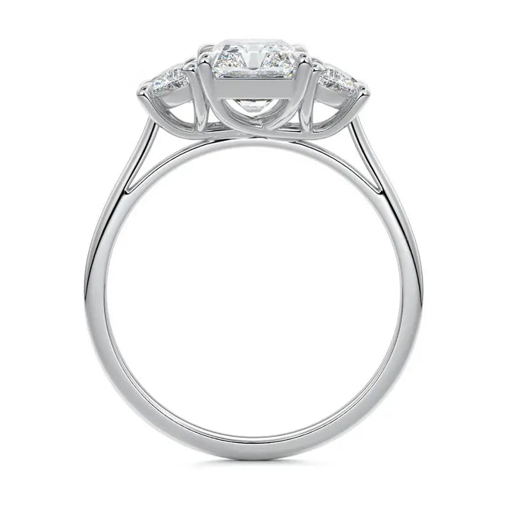 Three Stone with Half-Moon Side Stones Setting Ring