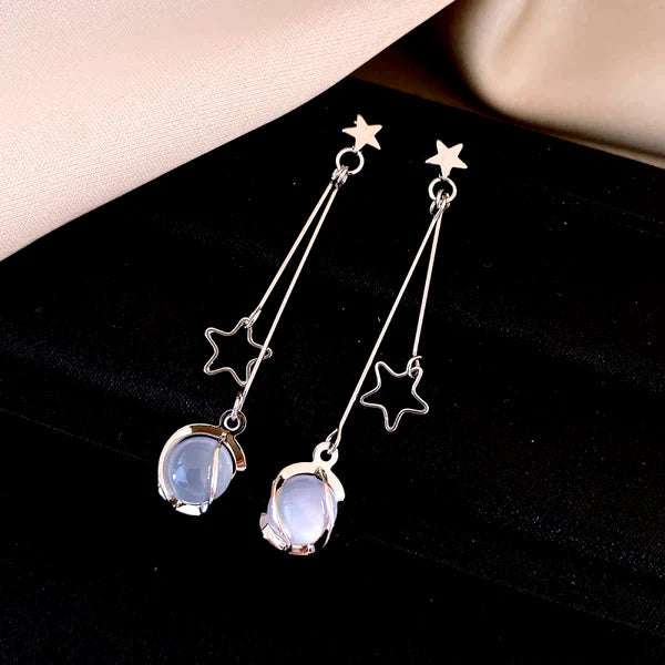Charming Star Cat's Eye Bead Tassel Earrings