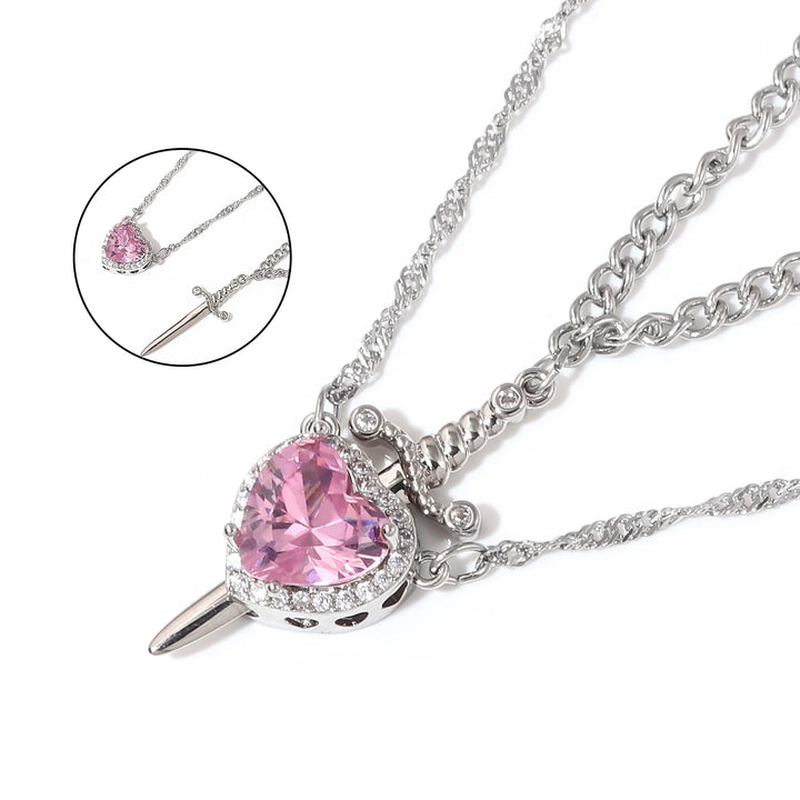 Couple's Red Crystal Heart Arrow Necklace