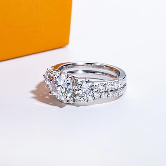 3.7CT Round Moissanite Wedding Ring Set | 925 Sterling Silver