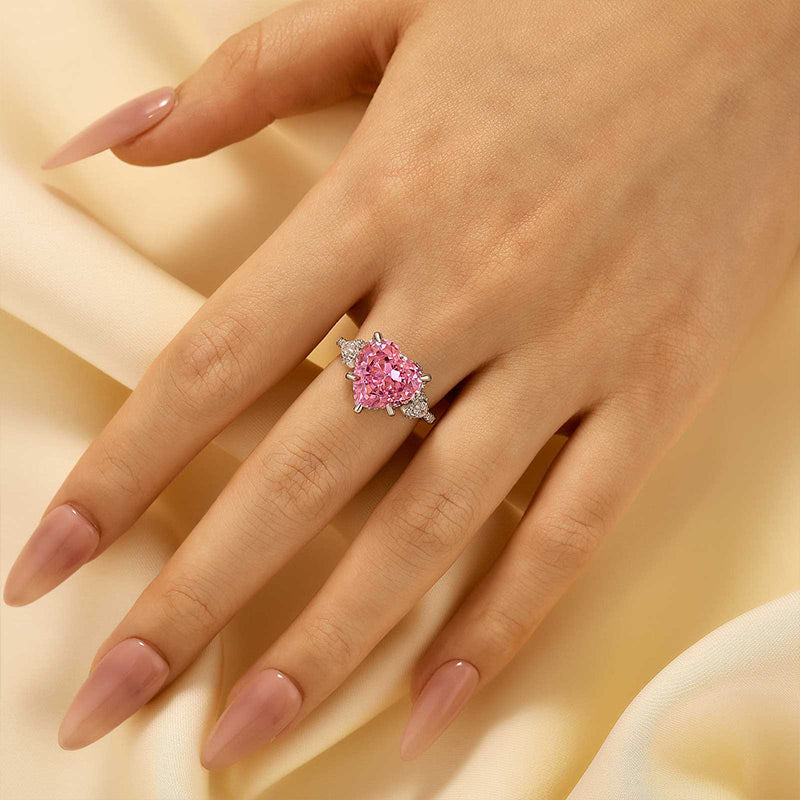 Royal Romantic Pink Stone Heart Cut Engagement Ring In Sterling Silver