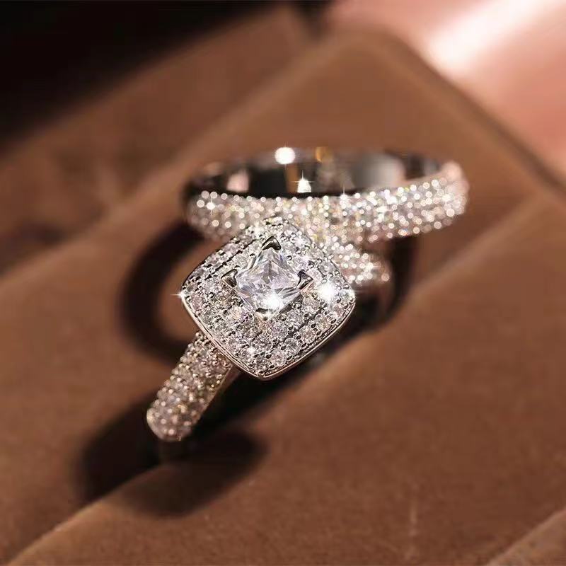 Full Diamond Micro-Pavé Square Ring Set – Luxe and Fashionable