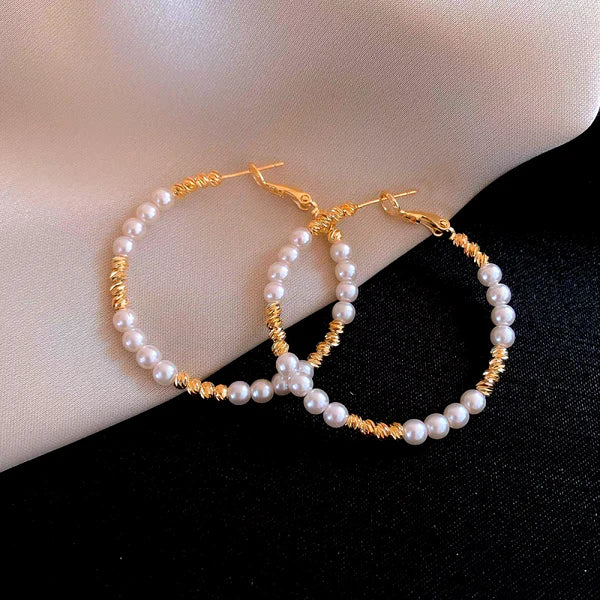 14K Gold-Plated Elegant Beaded Hoop Earrings
