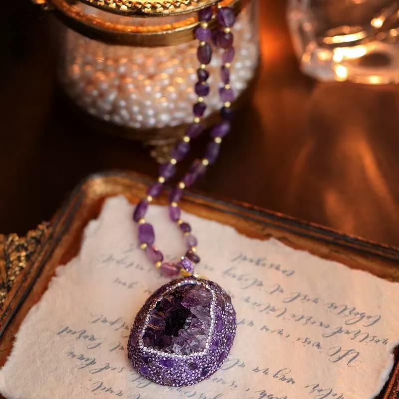 Violet Amethyst Sweater Chain Necklace