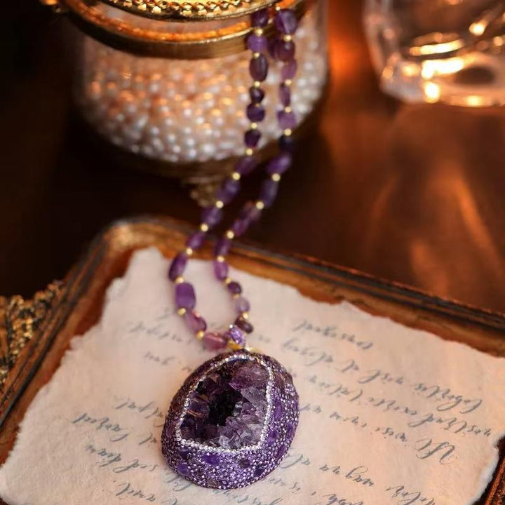 Violet Amethyst Sweater Chain Necklace