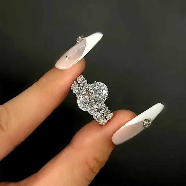 Luxe 4.0Ct Oval Cut Engagement Ring in Sterling Silver