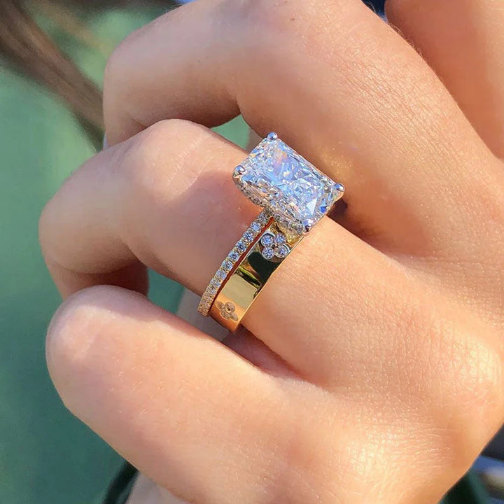 Vintage Radiant Cut Sterling Silver Bridal Set in Gold-Tone