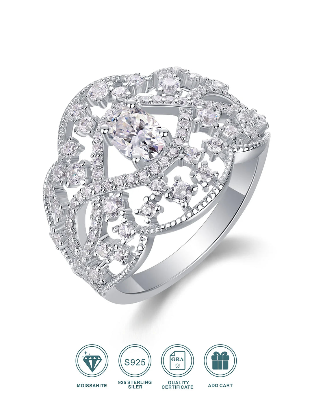 Moissanite Ring Vintage Hollow Style