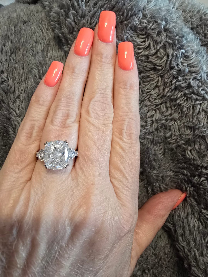 Romantic 6.0Ct Cushion Cut Three-Stone Engagement Ring for Women