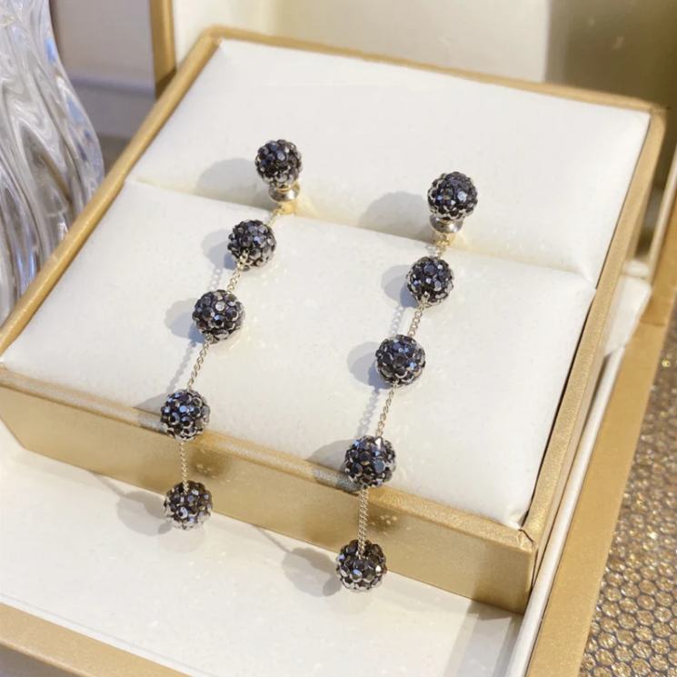 Elegant Black Bead Tassel Earrings