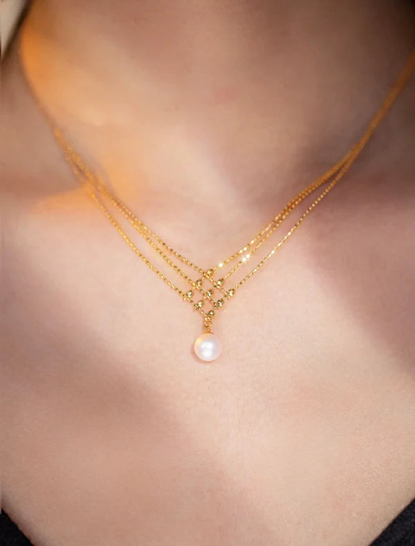 Grid of Elegance Pearl Necklace | 24k Gold Plated