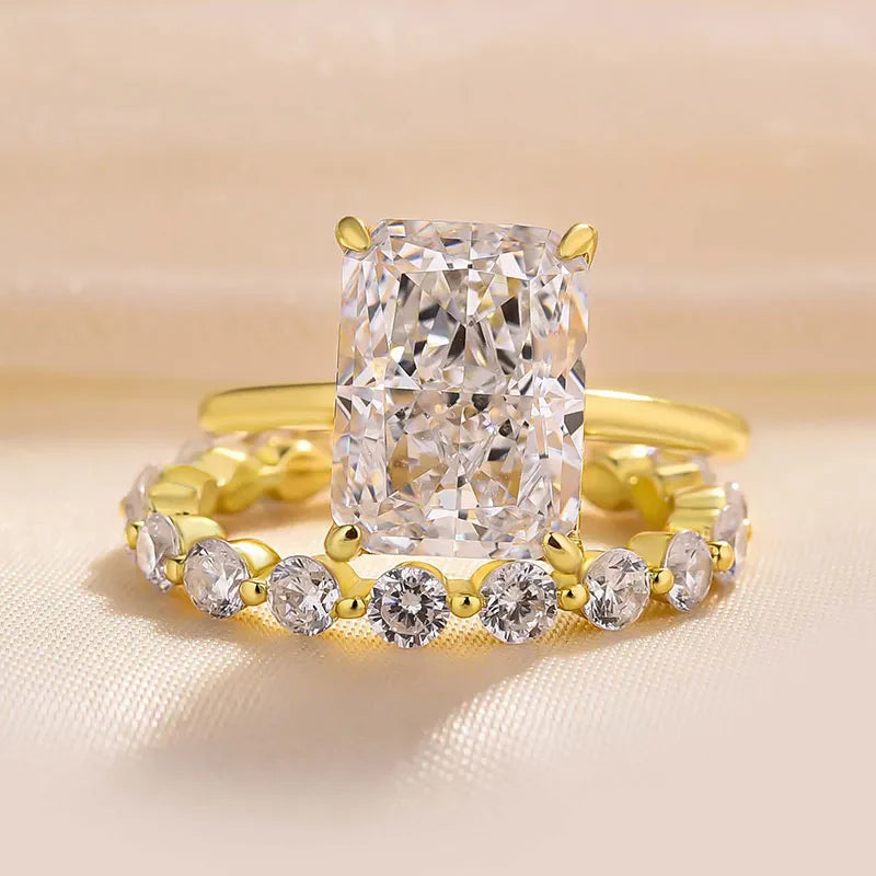 Stunning Radiant Cut Bridal Set In Sterling Silver-Receive a Free Band Ring
