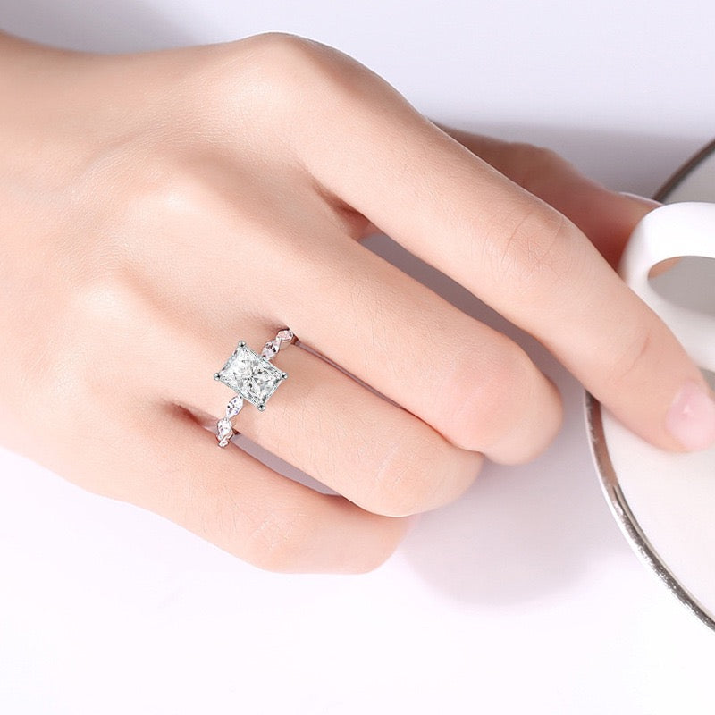 Elegant Cushion Cut Sterling Silver Engagement Ring