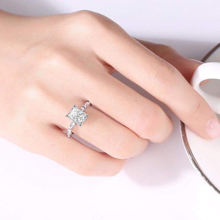 Elegant Cushion Cut Sterling Silver Engagement Ring