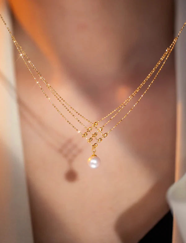 Grid of Elegance Pearl Necklace | 24k Gold Plated