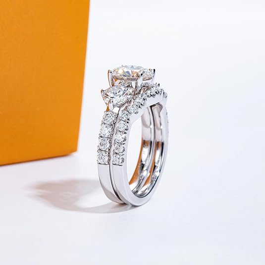 3.7CT Round Moissanite Wedding Ring Set | 925 Sterling Silver