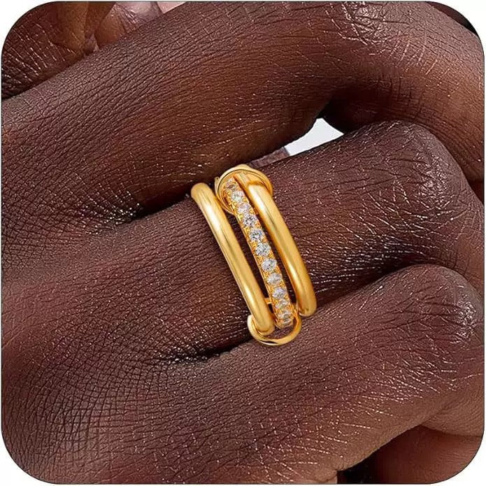 Stackable Cube Ring – High Gloss Gold & Silver Dual-Tone