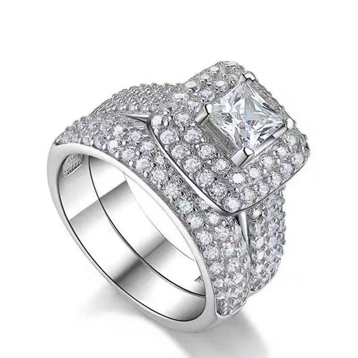 Full Diamond Micro-Pavé Square Ring Set – Luxe and Fashionable