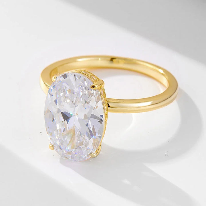 Stunning Oval Cut Sterling Silver Bridal Set in Golden Tone, Receive 2 Free Additional Rings
