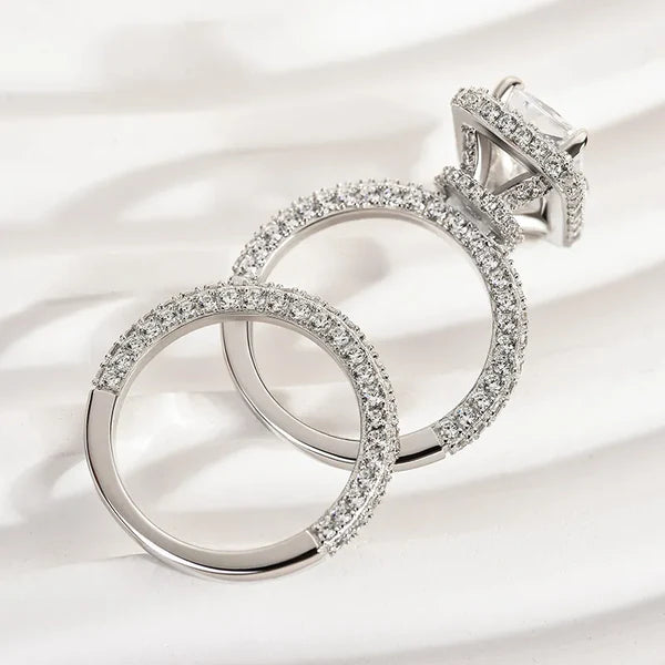 Regal Shine Radiant Cut Wedding Ring Set for Women in Silver