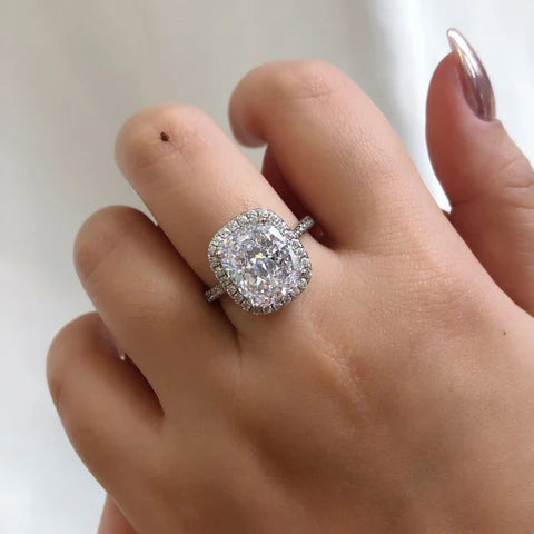 Cushion-Cut Halo Engagement Ring with Diamond in 925 Sterling Silver