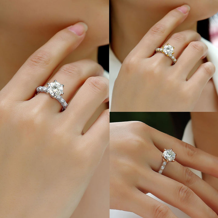 S925 Crown Design Sterling Silver Wedding Ring with 3ct Laboratory-Grown Diamonds, Platinum Plated