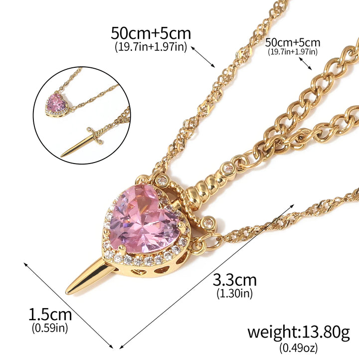 Couple's Red Crystal Heart Arrow Necklace