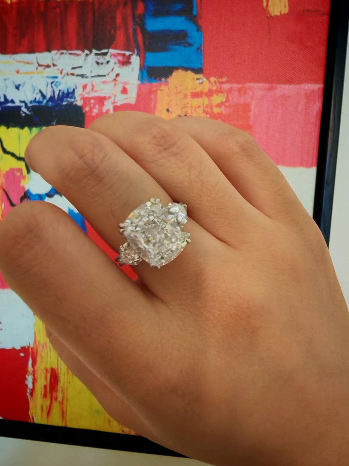 Romantic 6.0Ct Cushion Cut Three-Stone Engagement Ring for Women