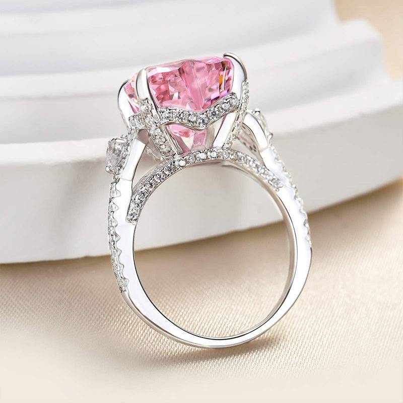 Royal Romantic Pink Stone Heart Cut Engagement Ring In Sterling Silver