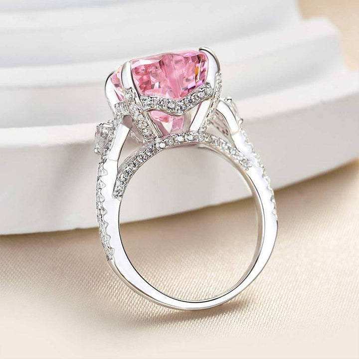 Royal Romantic Pink Stone Heart Cut Engagement Ring In Sterling Silver