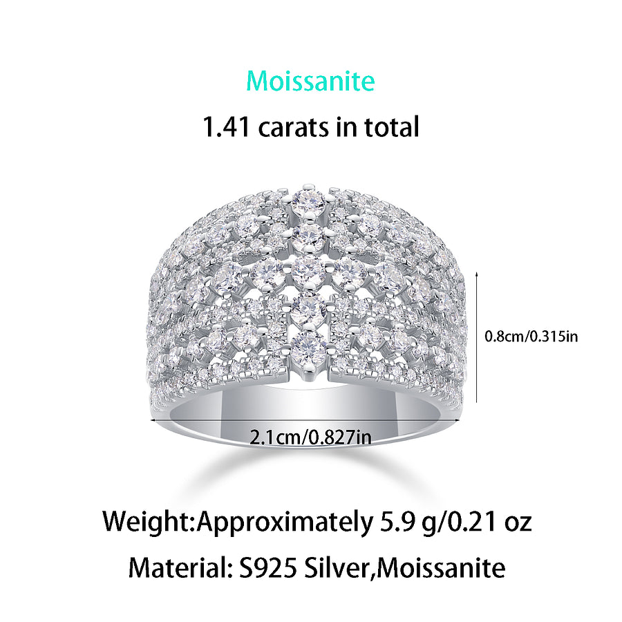 S925 Silver Wide-Face Moissanite Eternity Ring, Platinum-Plated with 133 Sparkling Diamonds, Diamond Test Certificate, Fine Jewelry Wedding Band Gift