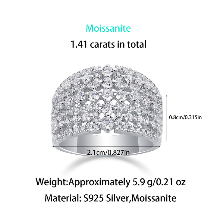 S925 Silver Wide-Face Moissanite Eternity Ring, Platinum-Plated with 133 Sparkling Diamonds, Diamond Test Certificate, Fine Jewelry Wedding Band Gift