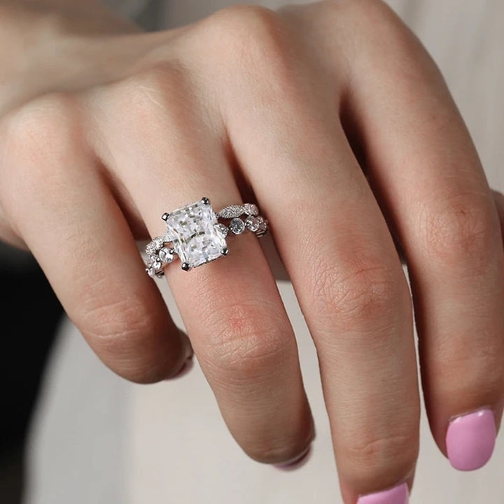 Stunning Cushion Cut Engagement Ring in Sterling Silver