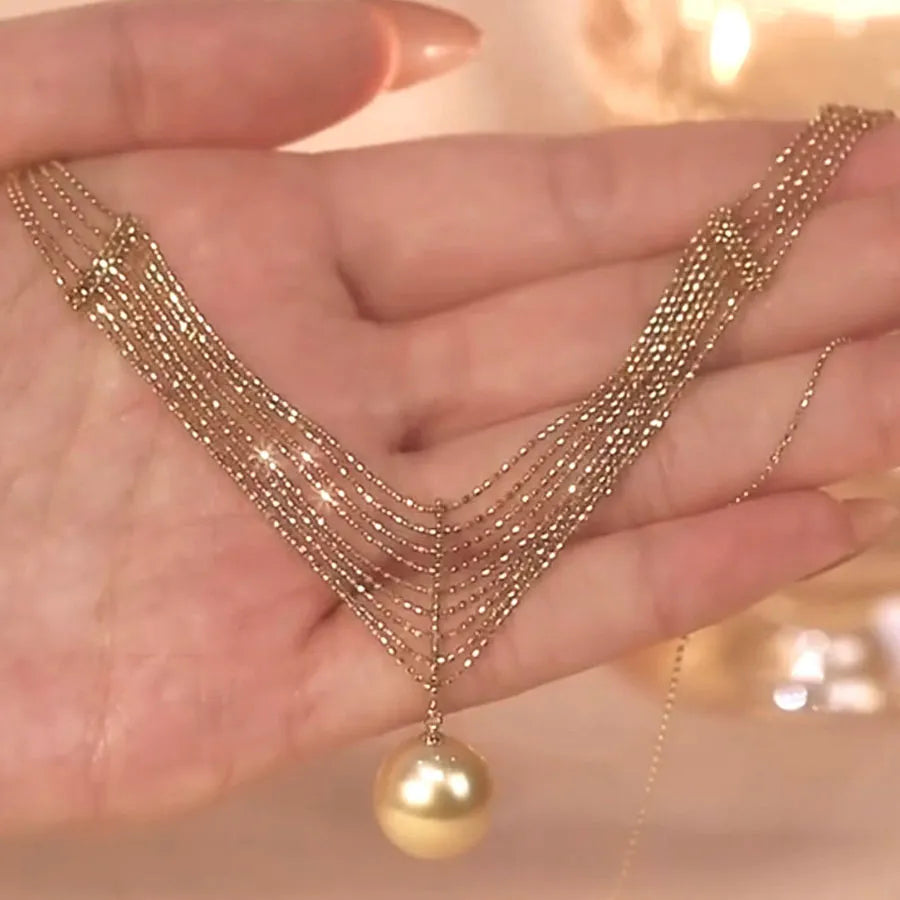 Romantic Pearl Drop Necklace – Adjustable Layered Gold Chain