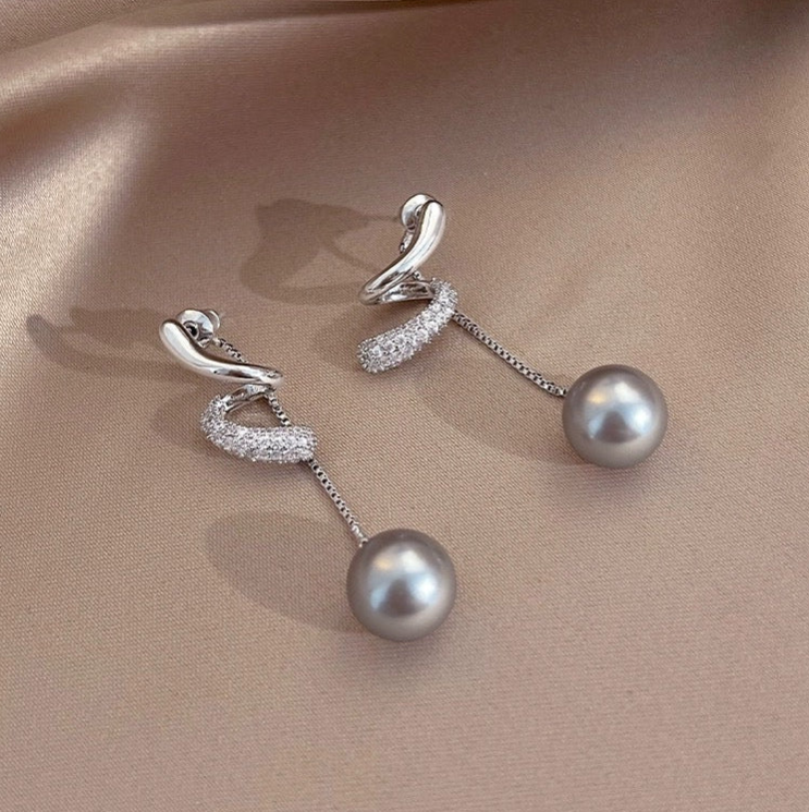 Spiral Pearl Earrings with Rhinestone Accents
