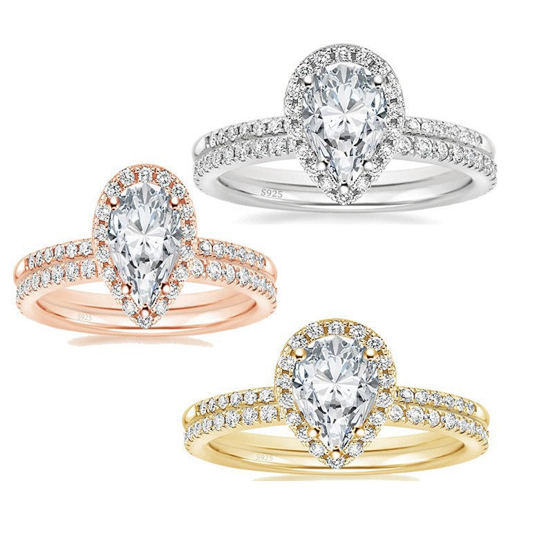 S925 Sterling Silver Teardrop Bridal Moissanite Wedding Band Set