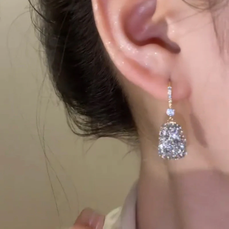 Elegant French Diamond Square Earrings
