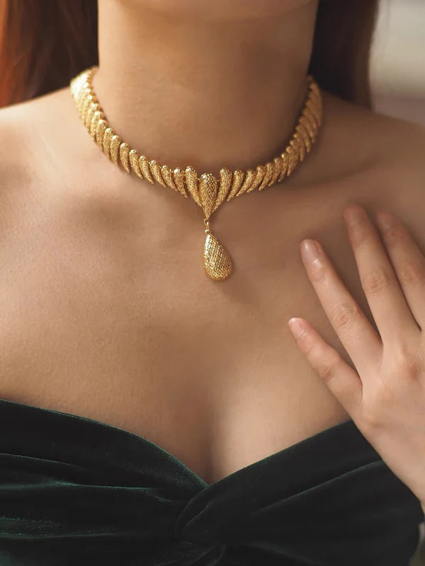 Handcrafted 24k Gold Plated Brass Necklace & Earrings Set