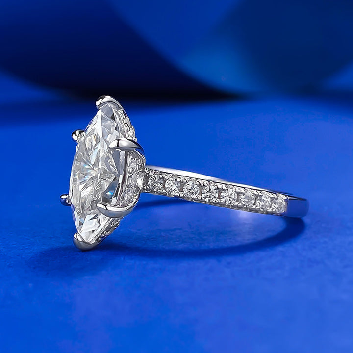 Elegant Marquise Cut Diamond Engagement Ring Sterling Silver
