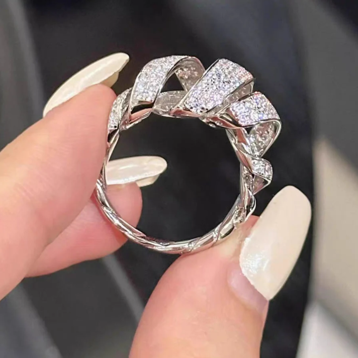 Full Diamond Sterling Silver Ribbon Ring