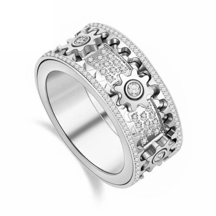 925 Sterling Silver Personalized Stress Reducing Rotatable Gear Ring