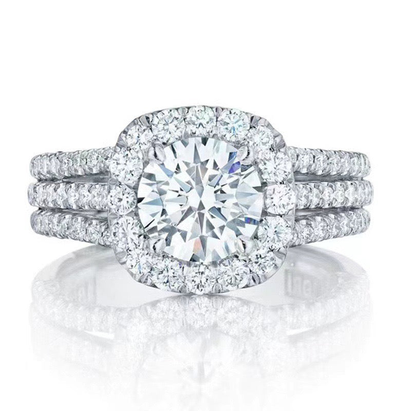 Elegant Halo Cushion Cut Simulated Diamond Ring